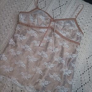 George Women's XL 16/18 Romantic Babydoll Lace Tank‎ Top Y2K Croquet Whismy Tan
